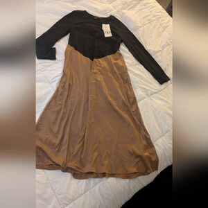 Zara Black and Brown Long Sleeve Dress